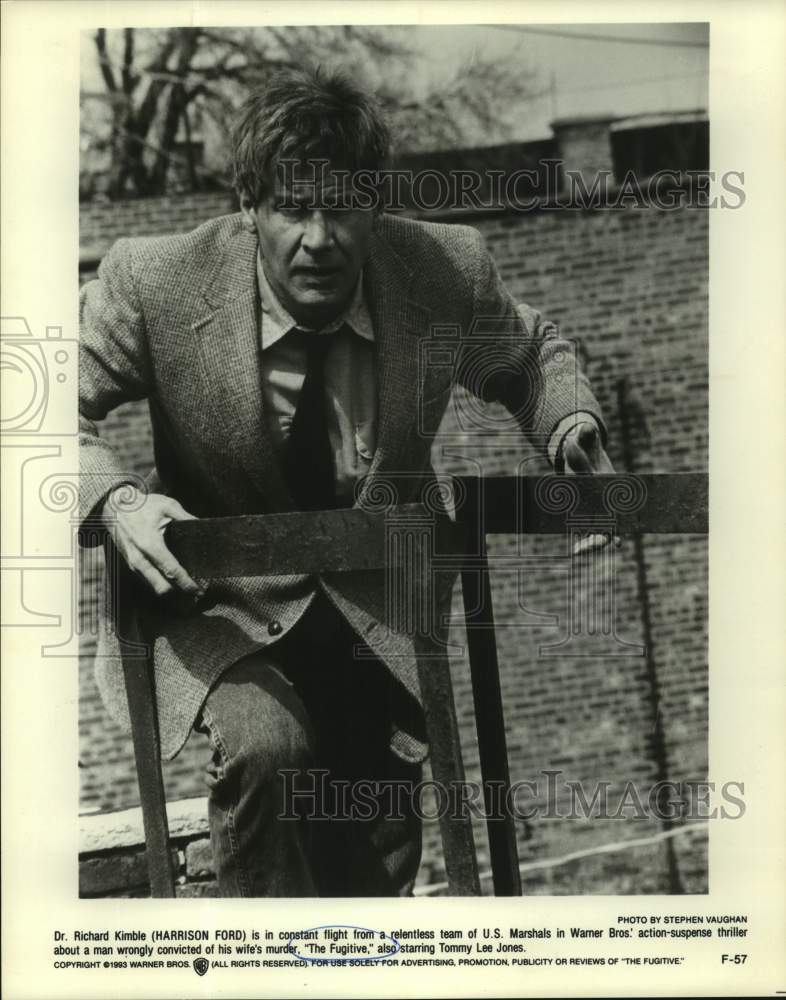 1993 Press Photo Actor Harrison Ford as Dr. Richard Kimble in &quot;The Fugitive&quot;- Historic Images