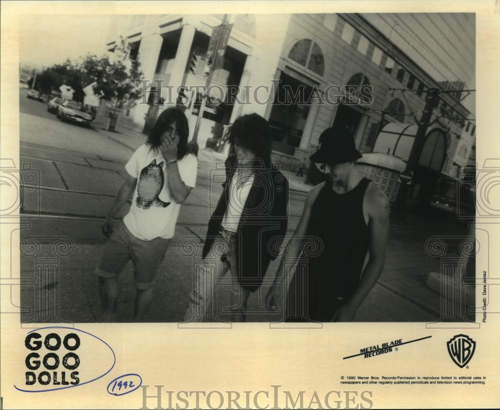 1990 Press Photo Three Members of the band Goo Goo Dolls, Musicians, Entertainer- Historic Images