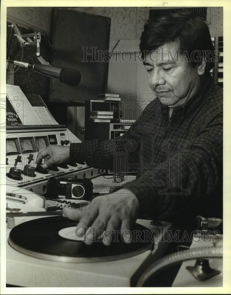 1988 Press Photo Emilio Gonzales at KFHM Radio Station - sap11989- Historic Images