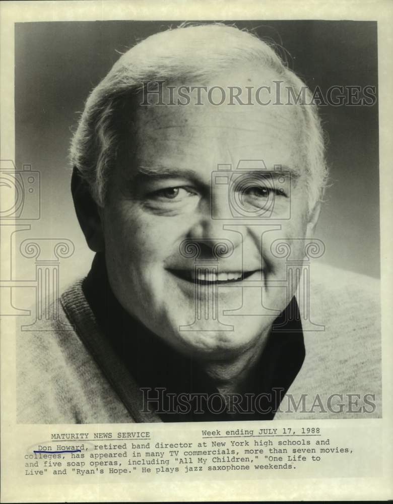 1988 Press Photo Don Howard, Retired Band Director and Actor in All My Children- Historic Images