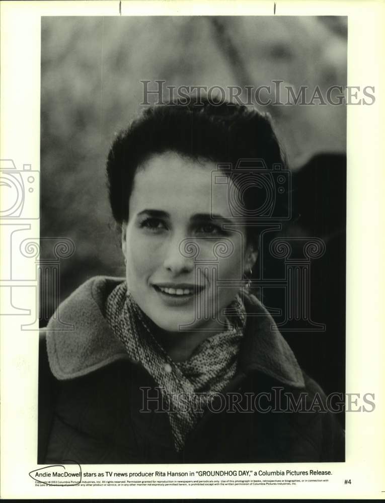 1993 Press Photo Actress Andie MacDowell stars in &quot;Groundhog Day&quot; movie- Historic Images