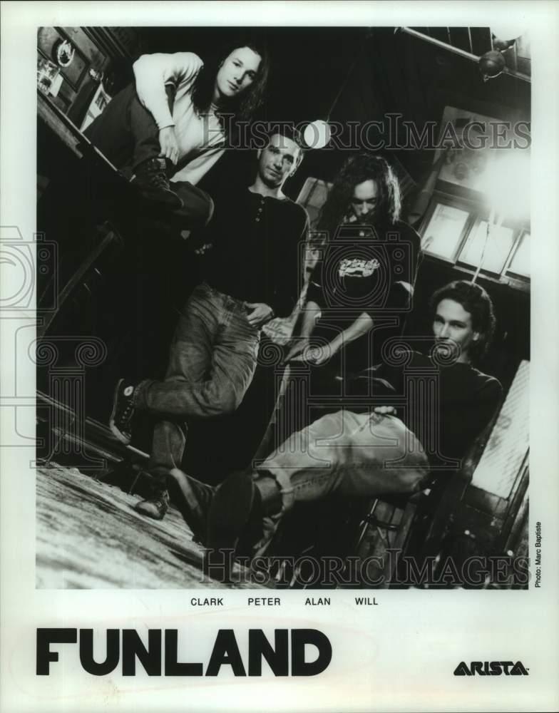 1997 Press Photo Clark, Peter, Alan and Will of Funland, rock music group.- Historic Images