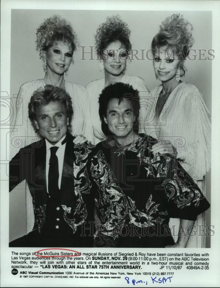 1987 Press Photo The McGuire Sisters with illusionists Siegried & Roy on ABC-TV- Historic Images
