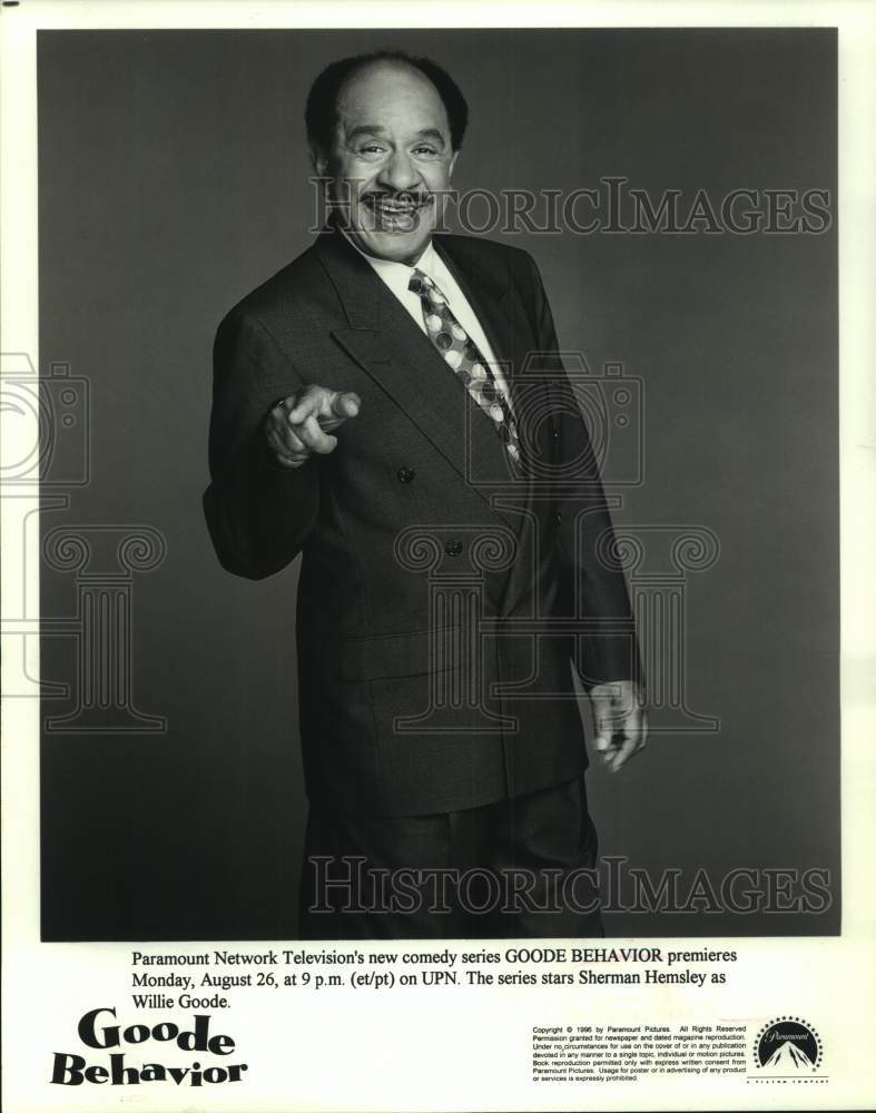 1996 Press Photo Actor Sherman Hemsley in "Goode Behavior" on Television Series- Historic Images