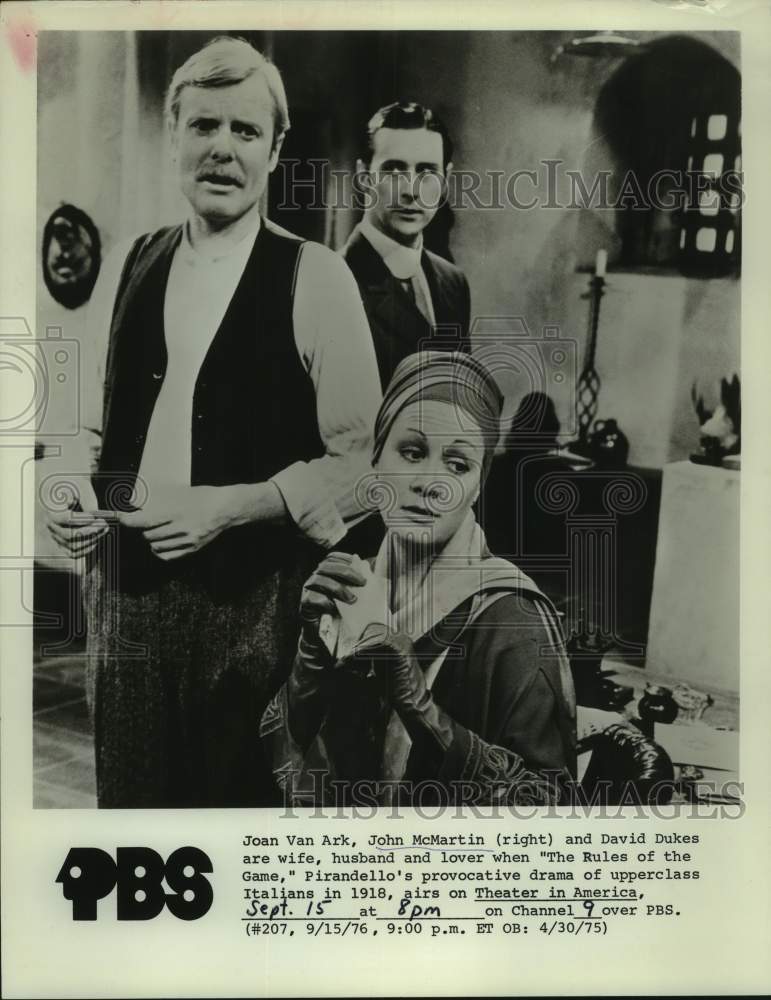 1975 Press Photo Actors Joan Van Ark, John McMartin, David Dukes in PBS Show- Historic Images