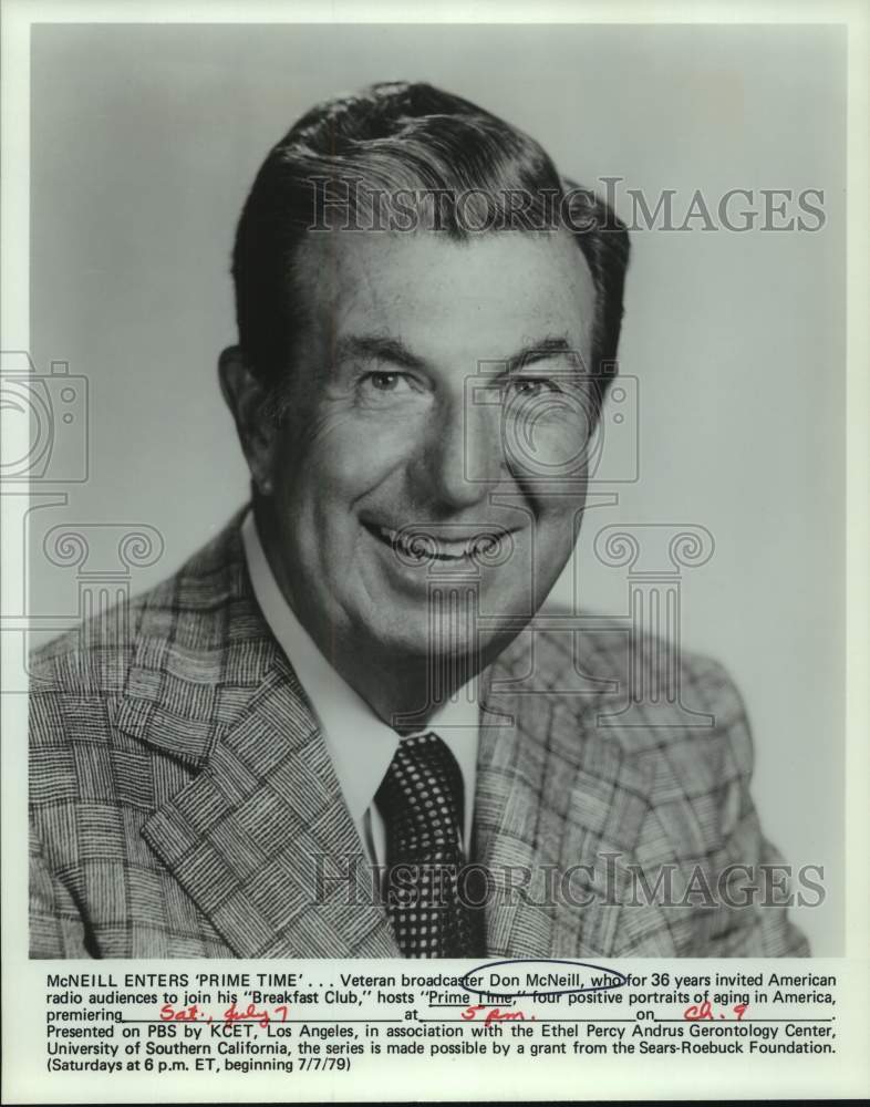 1979 Press Photo Broadcaster Don McNeill hosts &quot;Prime Time&quot; on PBS Television- Historic Images