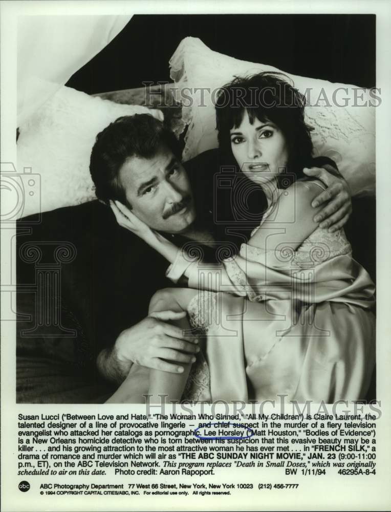 1994 Press Photo Actors Susan Lucci and Lee Horsley in "French Silk" movie, ABC- Historic Images
