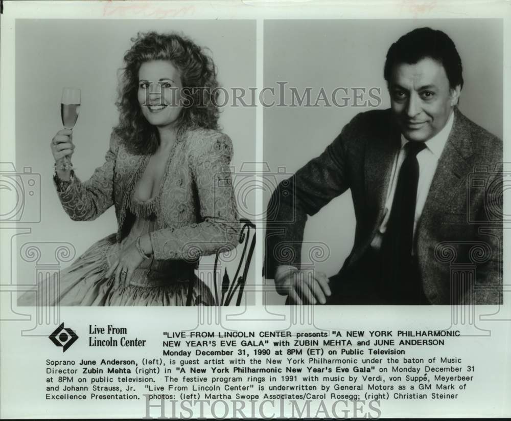 1990 Press Photo Zubin Mehta and June Anderson in New York Philharmonic Show- Historic Images