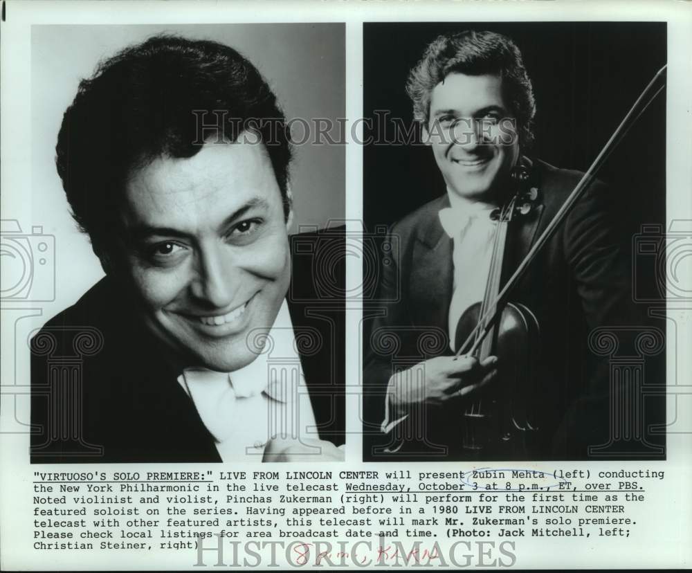 1980 Press Photo Zubin Mehta and Pinchas Zukerman on Live from Lincoln Center- Historic Images