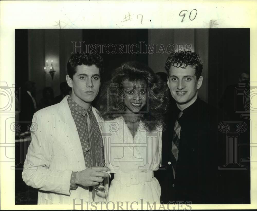 1987 Press Photo Christopher Lee Michaels, Karen High, Jim Kirby at Cast Party- Historic Images