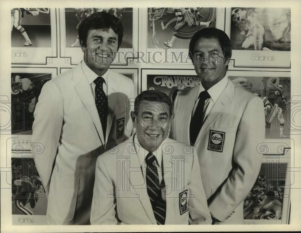 Press Photo Don Meredith, Howard Cosell &amp; Frank Gifford, ABC Sportscasters.- Historic Images