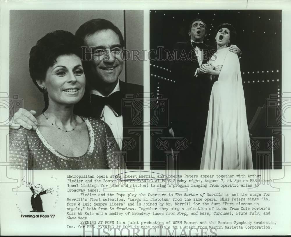 1977 Press Photo Metropolitan opera stars Robert Merrill, Roberta Peters on PBS- Historic Images