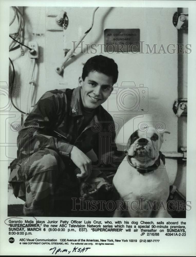 1988 Press Photo Actor Gerardo Mejia in "Supercarrier" on ABC Television- Historic Images