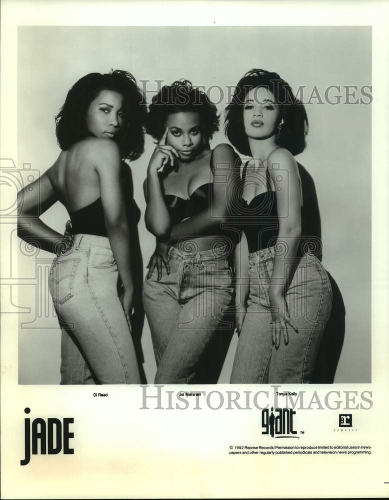 1992 Press Photo Di Reed, Joi Marshall &amp; Tonya Kelly of Jade, hip hop-soul group- Historic Images