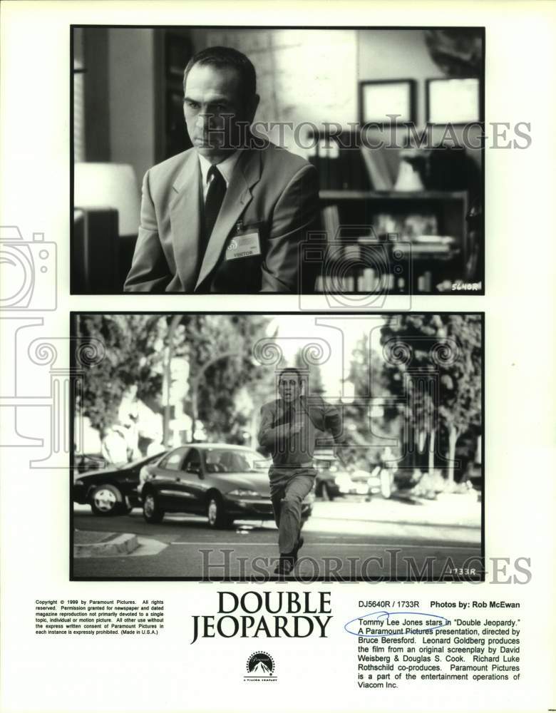 1999 Press Photo Actor Tommy Lee Jones in &quot;Double Jeopardy&quot; movie composite- Historic Images