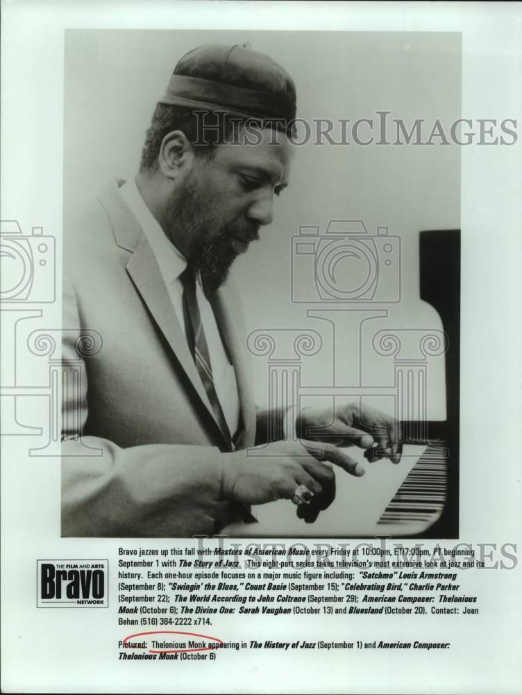 1999 Press Photo Jazz Musician Thelonious Monk on Bravo Network Television- Historic Images