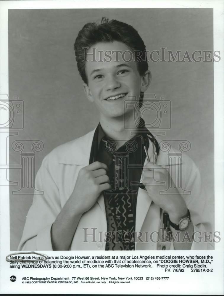 1992 Press Photo Neil Patrick Harris stars in &quot;Doogie Howser, M.D.&quot; on ABC-TV- Historic Images