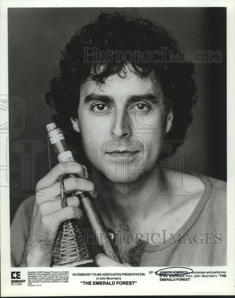 1985 Press Photo Junior Homrich, Composer and Performer on &quot;The Emerald Forest&quot;- Historic Images