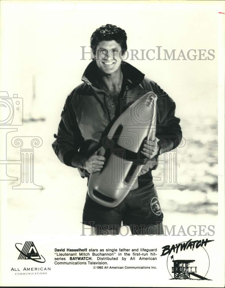 1992 Press Photo David Hasselhoff in a scene on Baywatch, TV series. - sap16236- Historic Images