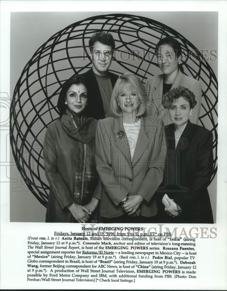 1996 Press Photo News Correspondents and Hosts of &quot;Emerging Powers&quot; on PBS TV- Historic Images