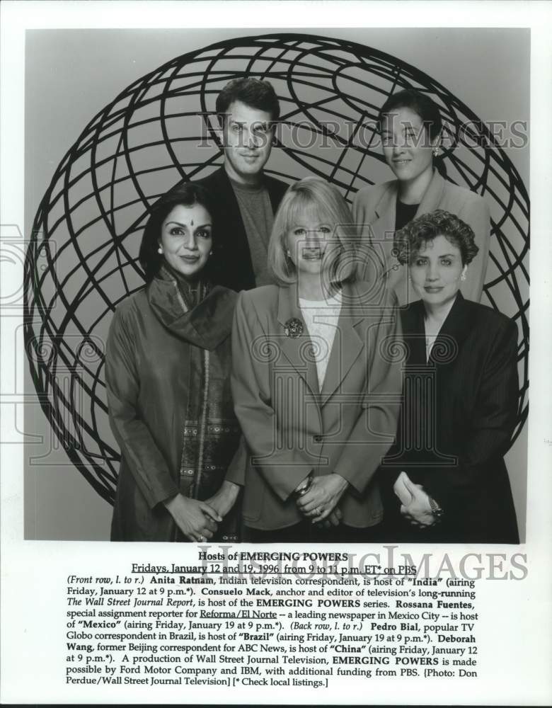 1996 Press Photo News Correspondents and Hosts of "Emerging Powers" on PBS TV- Historic Images