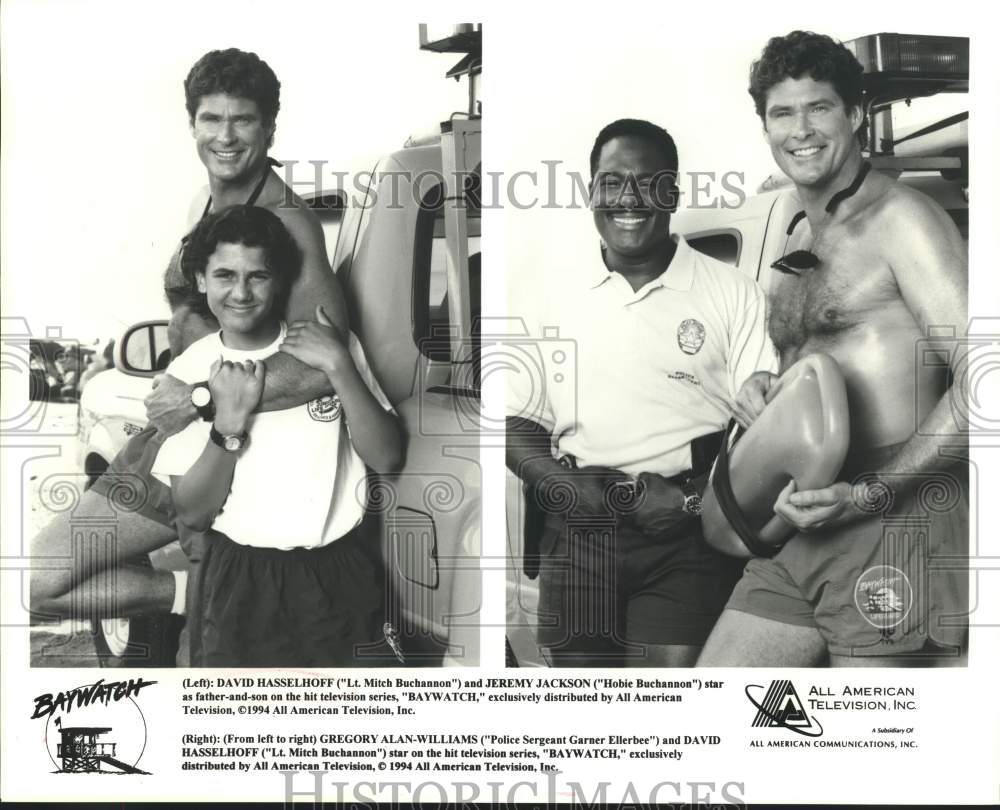 1994 Press Photo Actor David Hasselhoff with co-stars on "Baywatch" Show- Historic Images