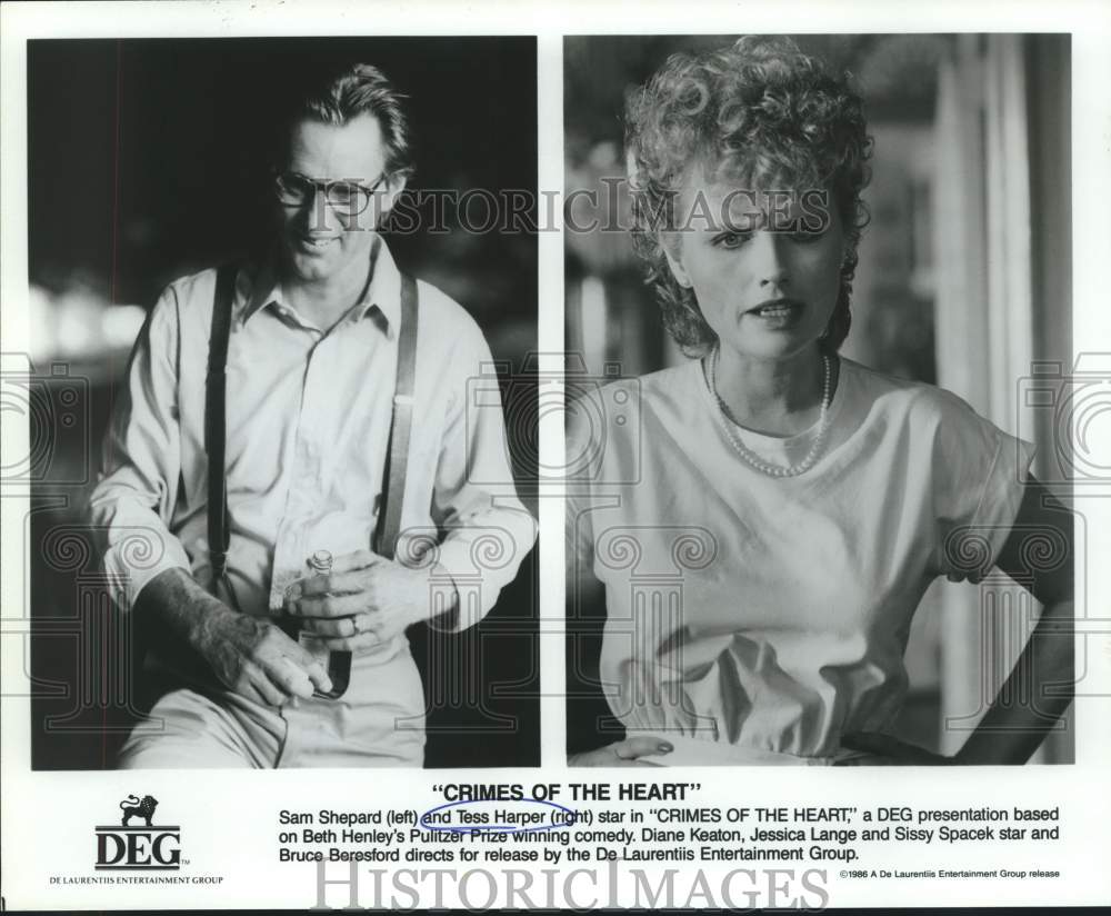 1986 Press Photo Sam Shepard and Tess Harper star in Crimes of the Heart.- Historic Images