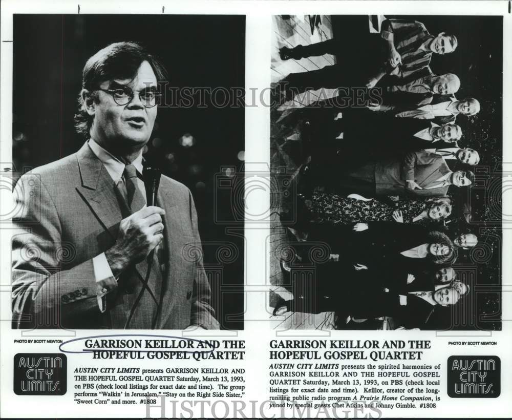 1993 Press Photo Garrison Keillor and The Hopeful Gospel Quartet perform on TV- Historic Images