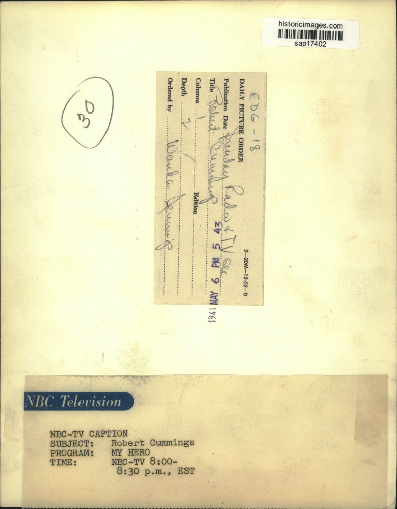 1941 Press Photo Actor Robert Cummings in "My Hero" on NBC Television