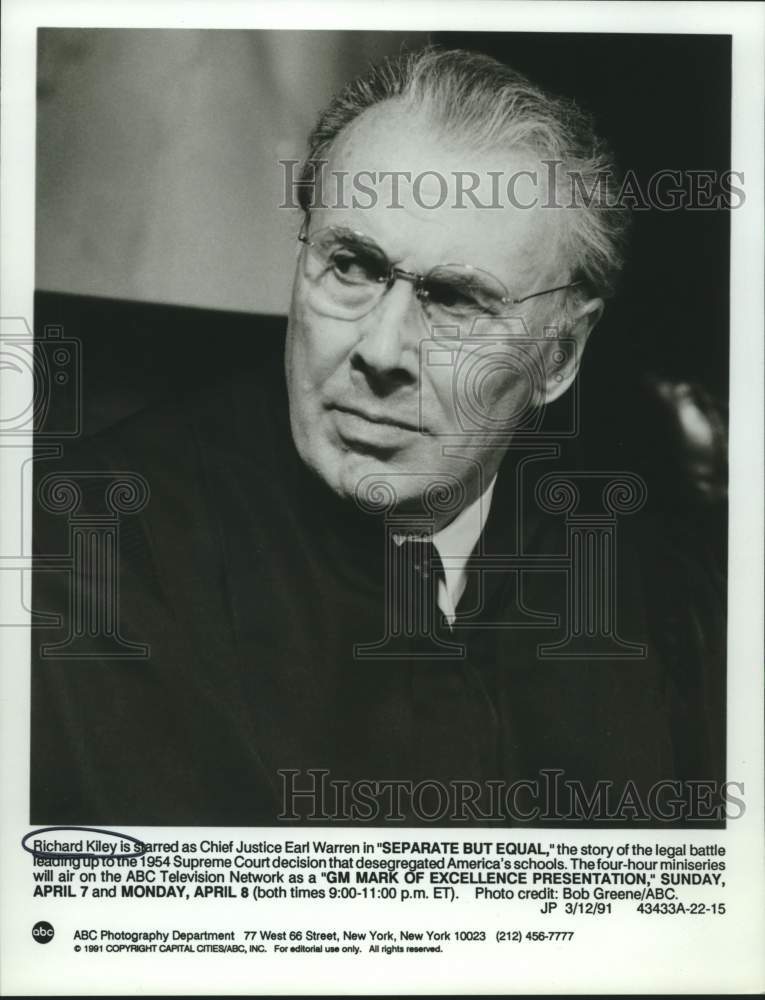 1991 Press Photo Richard Kiley stars in Separate But Equal, on ABC Television.- Historic Images
