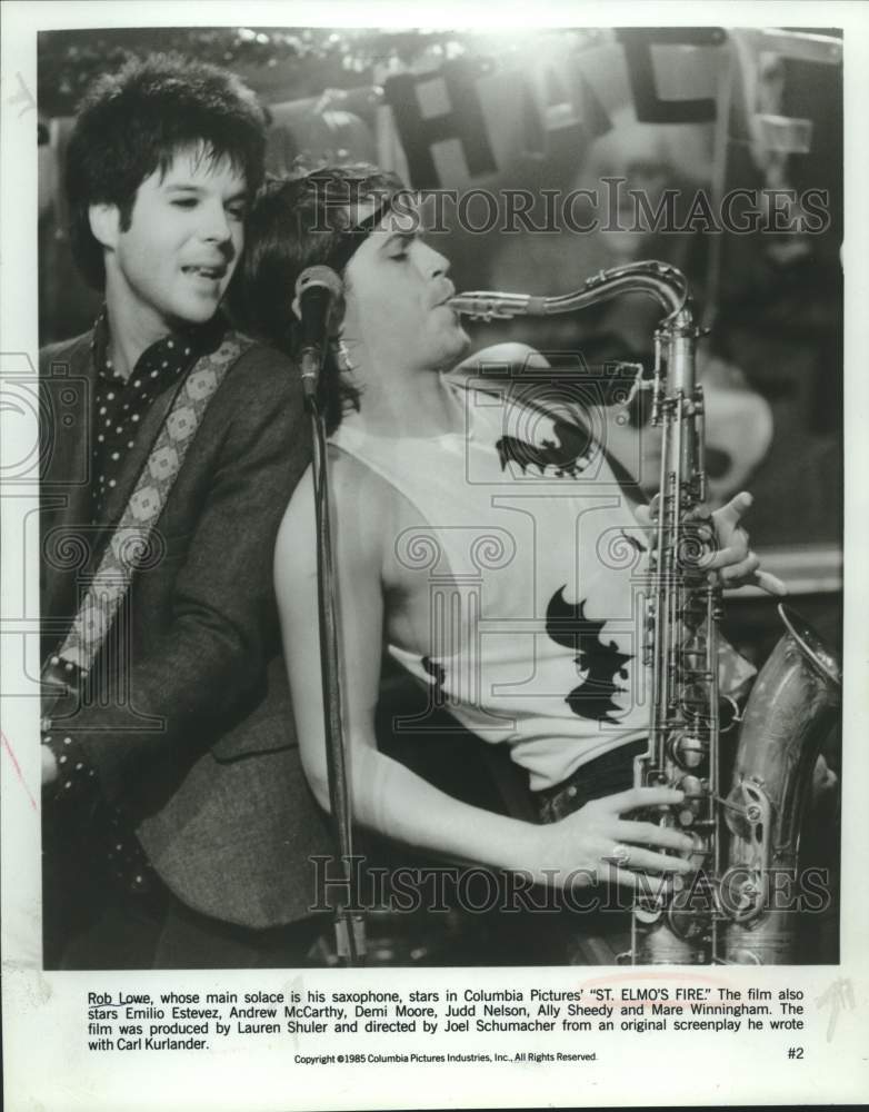 1985 Press Photo Actor Rob Lowe with Co-Star in &quot;St. Elmo&#39;s Fire&quot; Movie- Historic Images