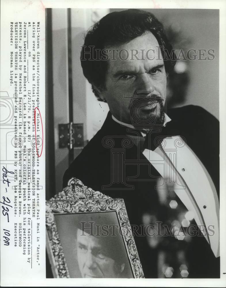 1978 Press Photo Michael Kidd appearing as Paul Muni in "Actor" on PBS- Historic Images