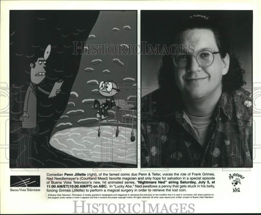 1997 Press Photo Comedian Penn Jillette, Voice on &quot;Nightmare Ned&quot; Cartoon Series- Historic Images