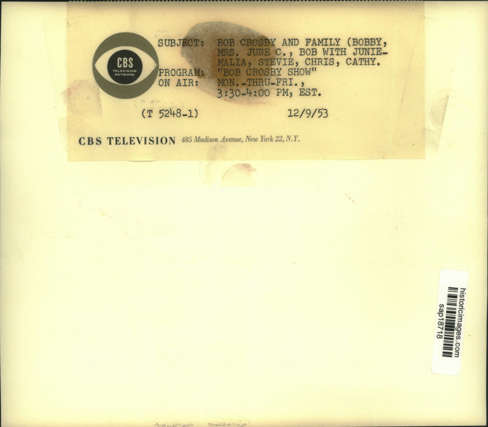 1953 Press Photo Bob Crosby with Wife and Children on the "Bob Crosby Show"