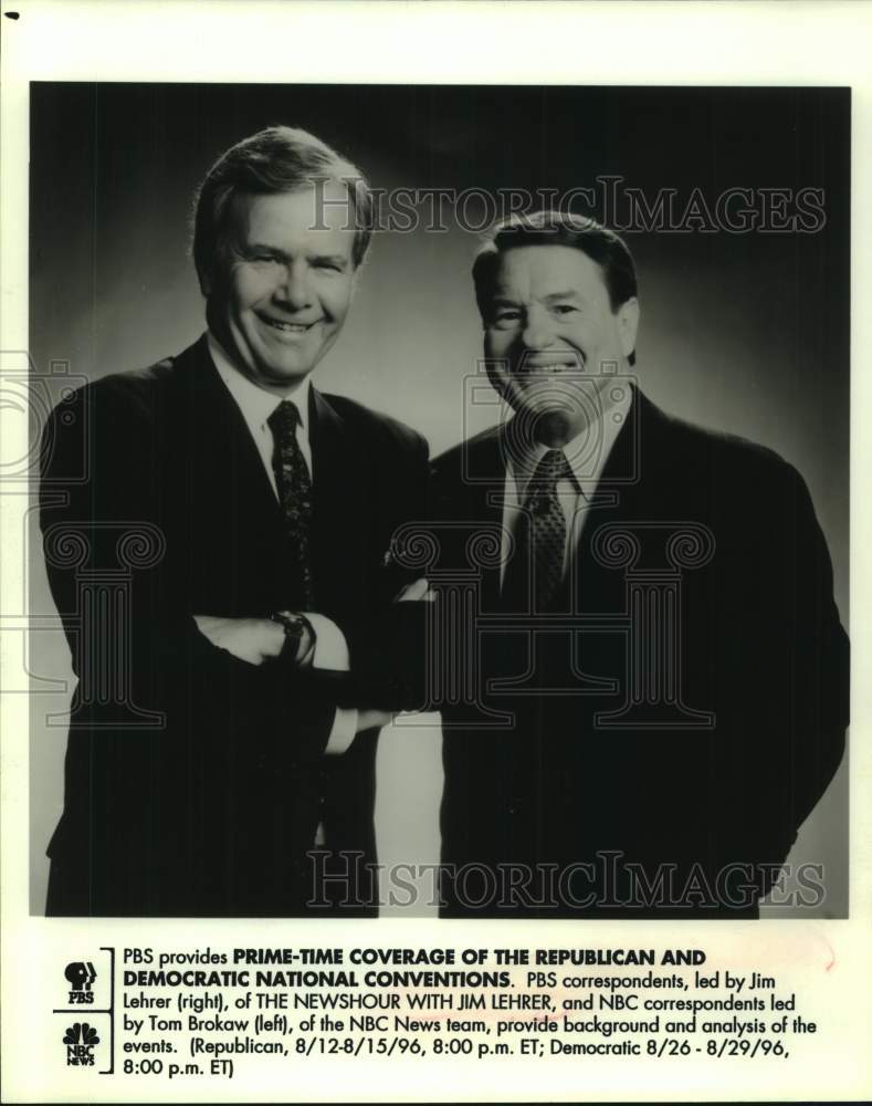 1996 Press Photo Jim Lehrer of PBS and Tom Brokaw of NBC, Correspondents- Historic Images