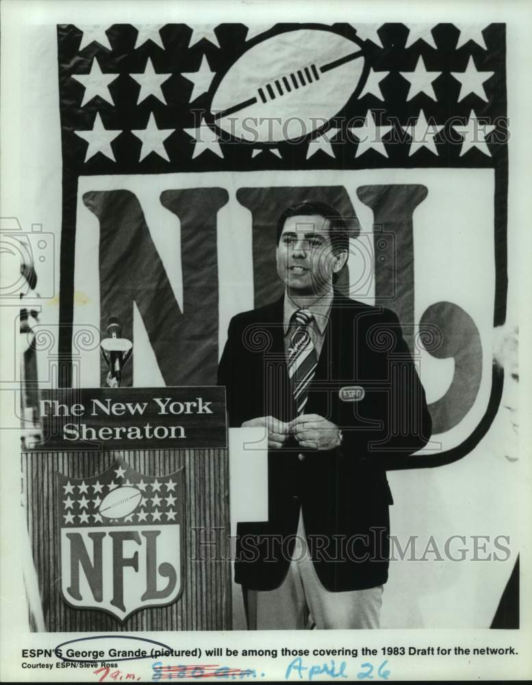 1983 Press Photo ESPN's George Grande, Sportscaster at The New York Sheraton- Historic Images