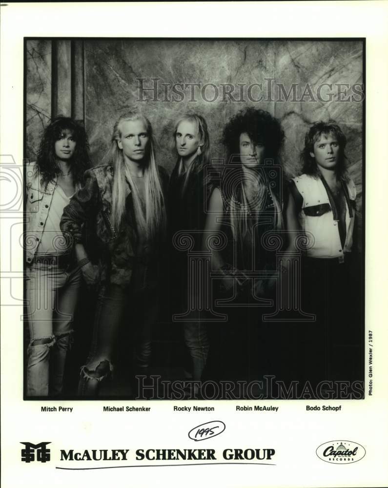 1987 Press Photo Five Members of the band McAuley Schenker Group, Musicians- Historic Images