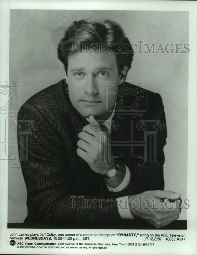 1987 Press Photo John James as Jeff Colbyon "Dynasty" airing on AB-TV- Historic Images