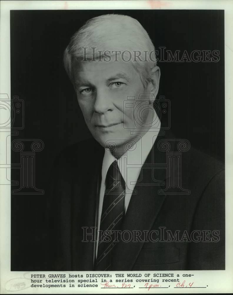 1983 Press Photo Actor Peter Graves, &quot;Discover, The World Of Science&quot; Host- Historic Images