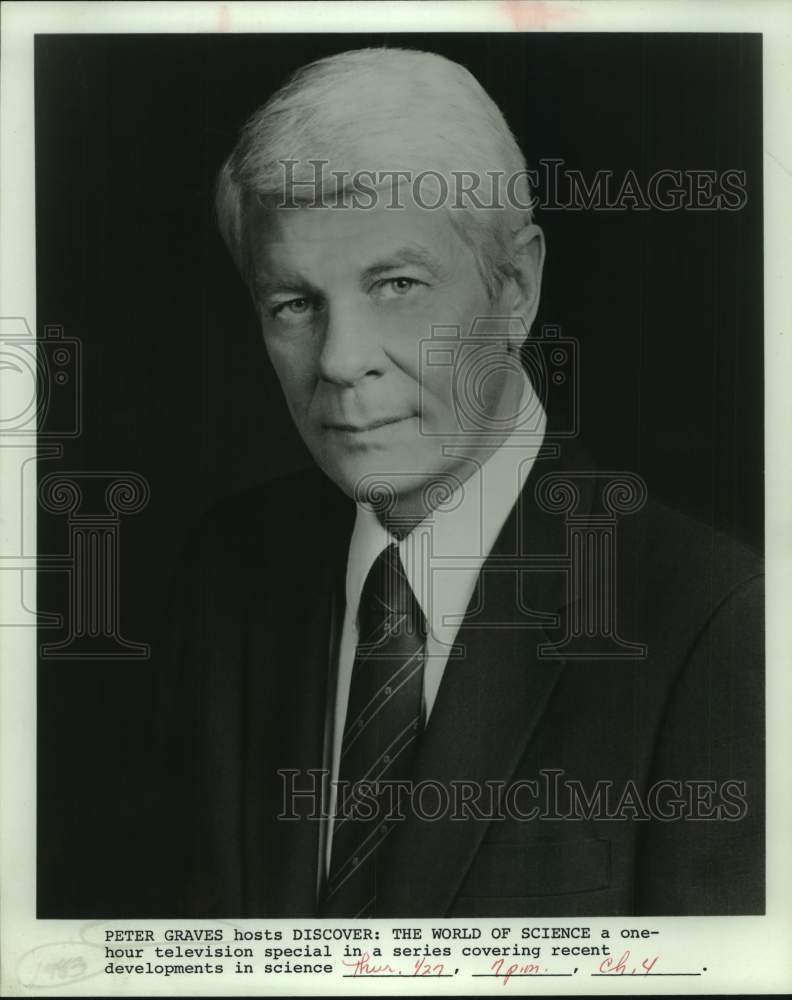 1983 Press Photo Actor Peter Graves, "Discover, The World Of Science" Host- Historic Images