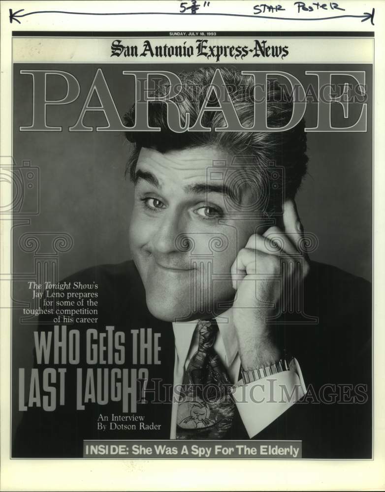 1993 Press Photo Jay Leno, Host of The Tonight Show on Parade Magazine Cover- Historic Images