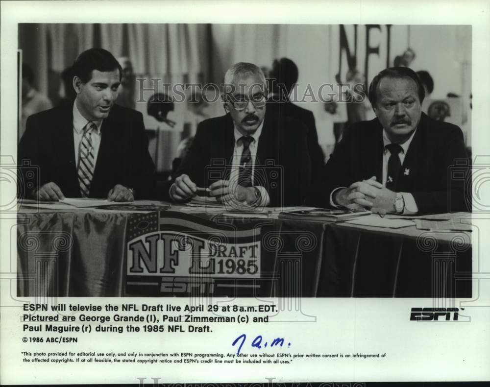 1986 Press Photo George Grande with ESPN Football Draft Hosts - sap19804- Historic Images
