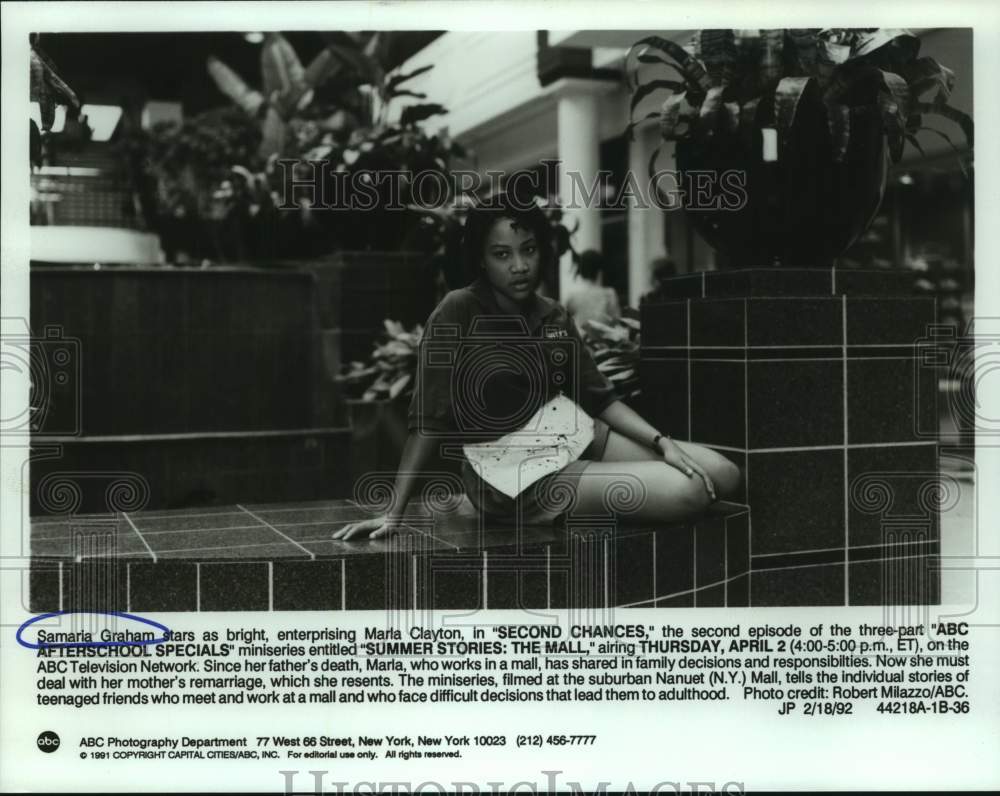 1992 Press Photo Actress Samaria Graham in &quot;Second Chances&quot; on ABC Television- Historic Images