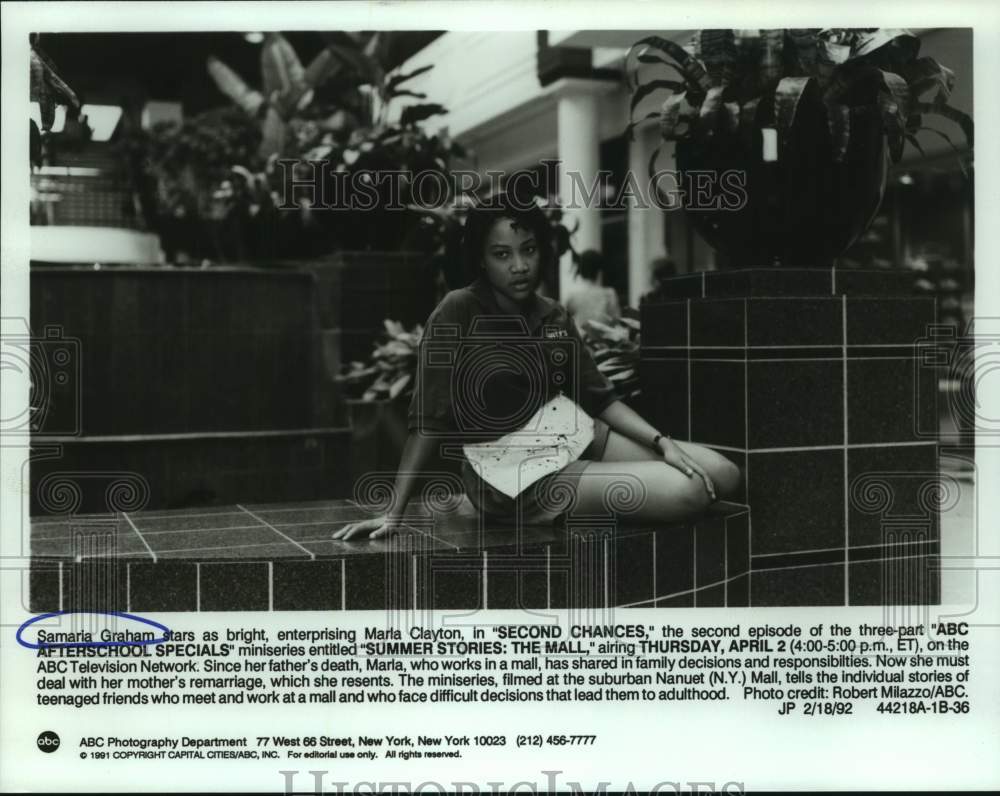 1992 Press Photo Actress Samaria Graham in "Second Chances" on ABC Television- Historic Images