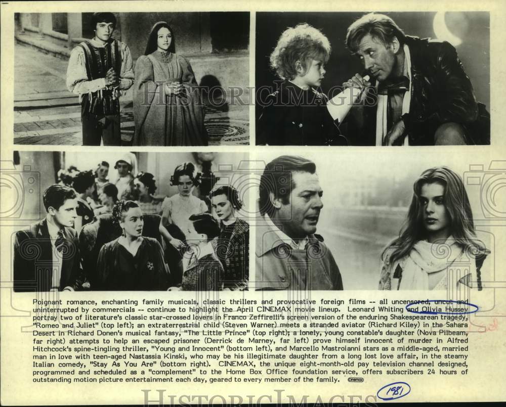 1981 Press Photo Romeo and Juliet among April movies airing on Cinemax- Historic Images