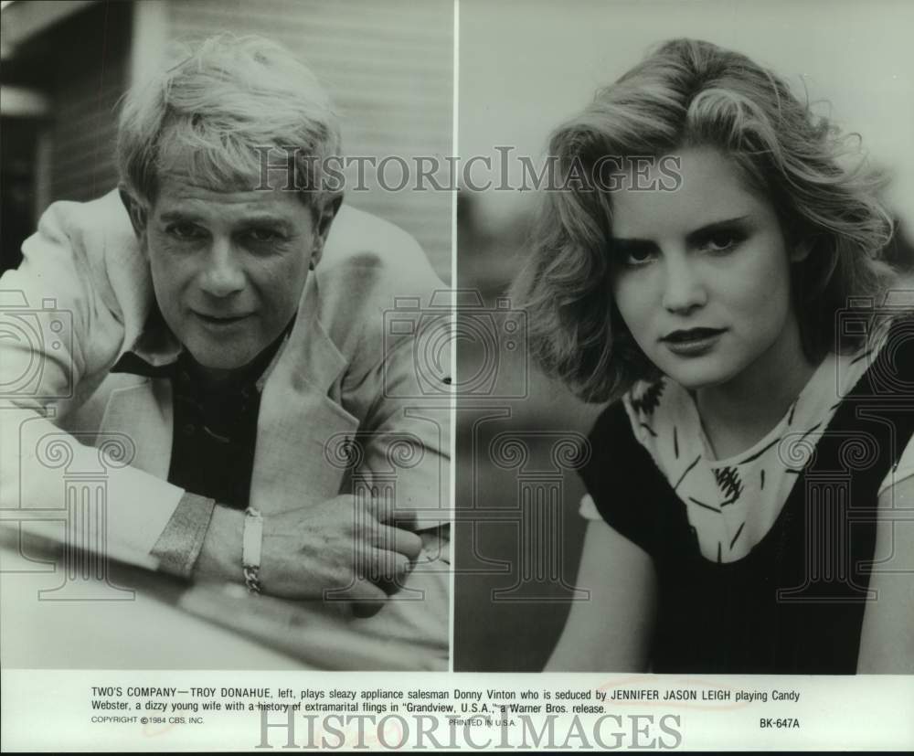 1984 Press Photo Actors Troy Donahue, Jennifer Jason Leigh in Grandview, U.S.A.- Historic Images