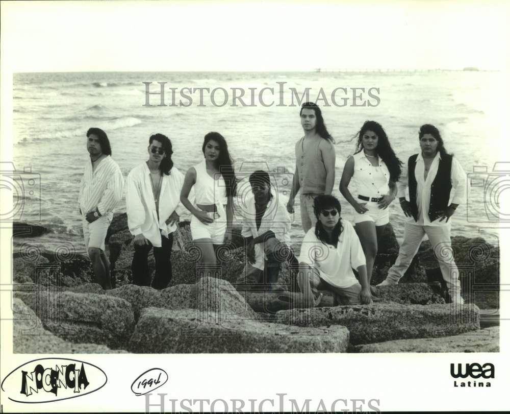 1994 Press Photo Eight Members of the band Inocencia, Entertainers, Musicians- Historic Images