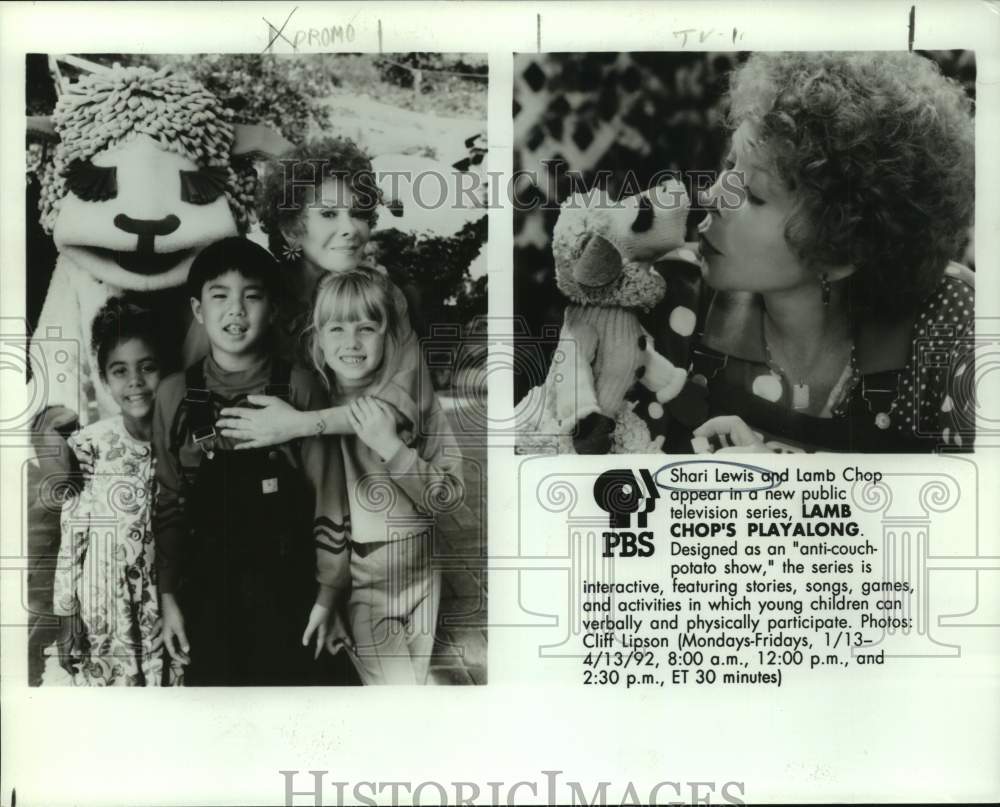 1992 Press Photo Entertainer Shari Lewis with Puppet Lamb Chop and Children- Historic Images