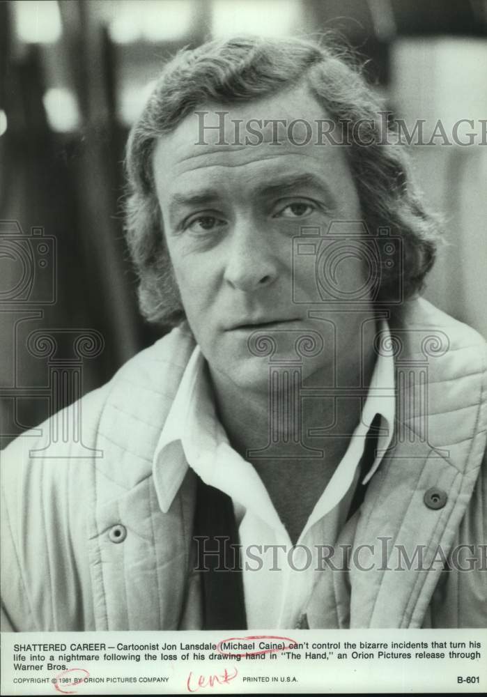 1981 Press Photo Actor Michael Caine as Jon Lansdale in "The Hand" Movie Scene- Historic Images