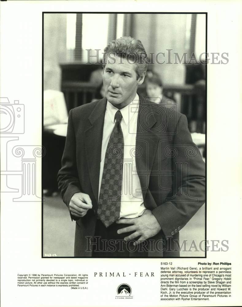 1996 Press Photo Actor Richard Gere in "Primal Fear" movie - sap20817- Historic Images
